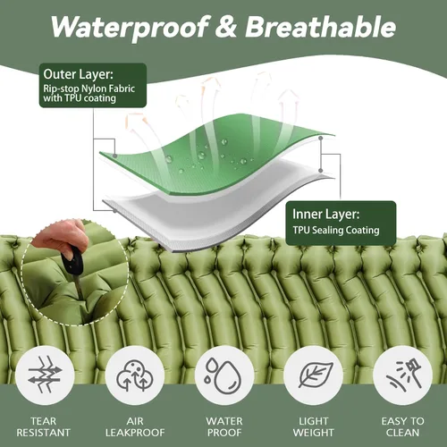 Vista 4 de Colchoneta de dormir para camping, colchón ultraligero con almohada, bomba de pie integrada, alfombrilla portátil inflable compacta para mochileros