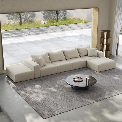 Vista 4 de Sofá modular de gran tamaño de 162 pulgadas, moderno sofá modular tapizado en forma de L de felpilla con 6 almohadas, combinación gratuita de sofá
