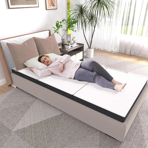 Vista 7 de Colchón plegable, colchón de espuma viscoelástica de gel de tres pliegues, colchón plegable portátil con funda lavable y parte inferior