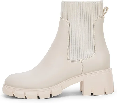 Vista 3 de Botines con elástico al tobillo y plataforma para mujer, tacón ancho, suela de lengüeta, antideslizantes, cómodos botines tipo Chelsea