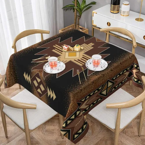 Vista 32 de Mantel decorativo con patrón azteca, estilo nativo étnico, bohemio, geométrico, verde, para cocina, banquete de fiesta y vacaciones, color negro