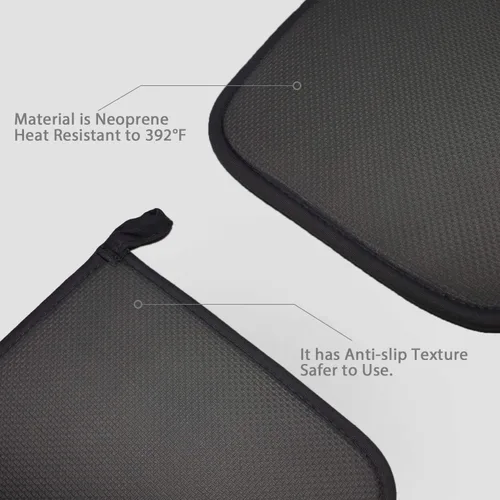 Vista 3 de Juego de 2 almohadillas de algodón y neopreno para horno, agarraderas con bolsillo de 8"x8.5", juego de almohadillas calientes de doble función