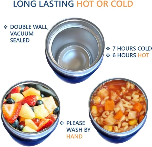 Vista 3 de Termo para comida caliente, tarro de boca ancha aislado de acero inoxidable para el almuerzo, recipiente de sopa para niños, preescolar, a prueba