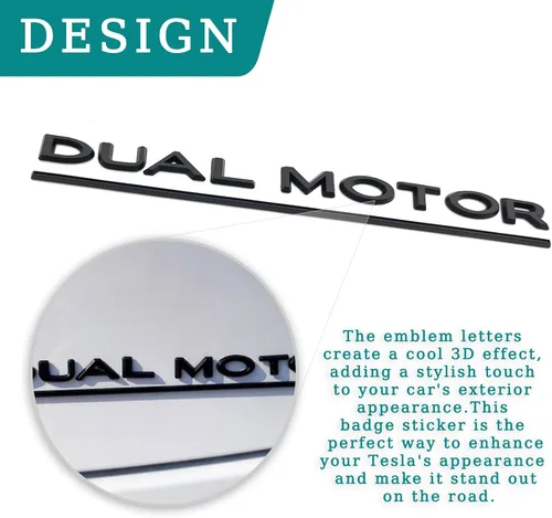 Vista 3 de Modelo 3 Y Emblema de Motor Dual Adhesivo de Insignia con Letras Subrayadas Accesorios Compatibles con Tesla Model 3/Y/S/X (Negro Brillante)