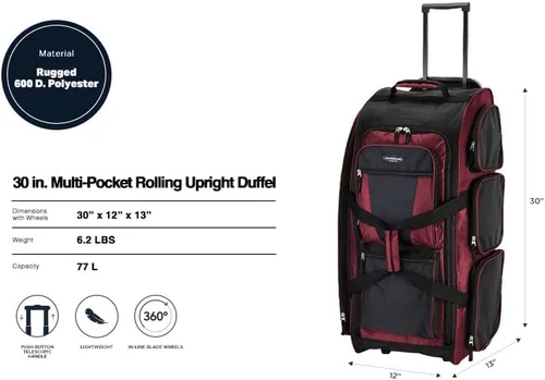 Vista 2 de Travelers Club Xpedition 30 Inch Multi-Pocket Upright Rolling Duffel Bag