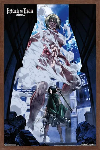 Vista 17 de Attack on Titan - Póster de pared en DVD, 22.4L x 14.7A pulgadas, versión con marco de madera de granero