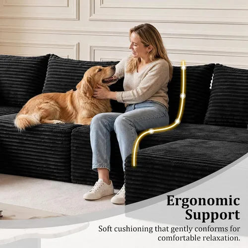 Vista 5 de Sofá modular deshuesado de 118 pulgadas con diván y otomano de pana de gran tamaño en forma de U, sofá de nube para asiento profundo para sala