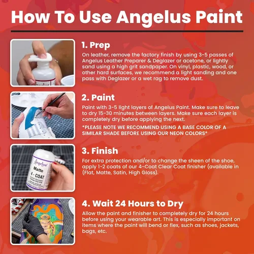 Vista 8 de Angelus Pintura acrílica para cuero, color blanco y negro, 1 onza cada uno, duradera, impermeable, pintura flexible para zapatos, tenis, cuero