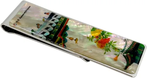 Vista 3 de Madre de perla clip de dinero cartera tarjeta de crédito tarjeta de negocios delgada titular de acero inoxidable colección regalo noble