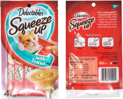 Vista 2 de Delectables Squeeze Up Hartz Cat Treats Paquete de 3 bolsas de sabor, 2.0 onzas cada una (atún)