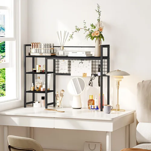 Vista 5 de Snughome Estante de escritorio, estante organizador de escritorio de 38.6 pulgadas, gabinete de escritorio para monitor de computadora, estante