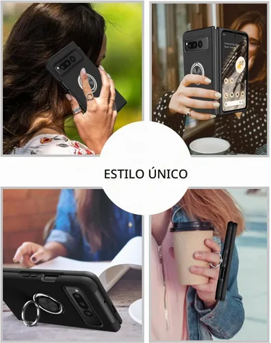 Vista 7 de BENTOBEN Funda plegable para Google Pixel (2023), [protección completa de bisagra] con soporte de anillo de 360°, a prueba de golpes, soporte Negro