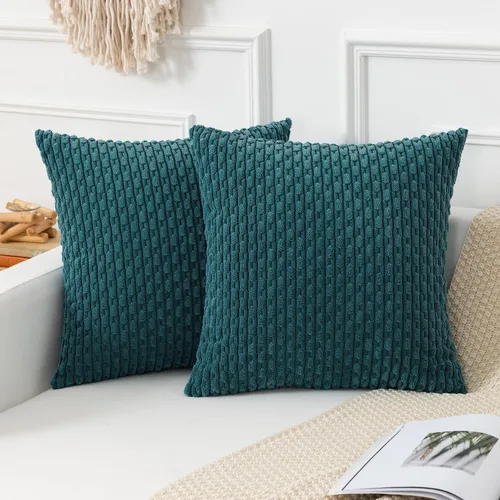 Vista 33 de Kevin Textile - Juego de 2 fundas de almohada de pana suave de 16 x 16 pulgadas, color verde aguamarina Fundas de almohada decorativas de pana
