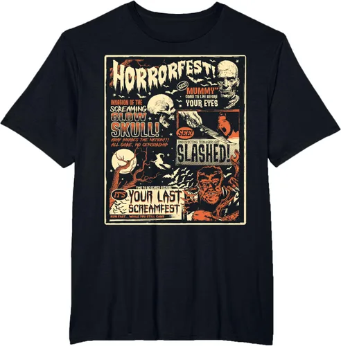 Vista 36 de Vintage Horrorfest Movie Poster Terror Old Time Halloween Camiseta S Negro