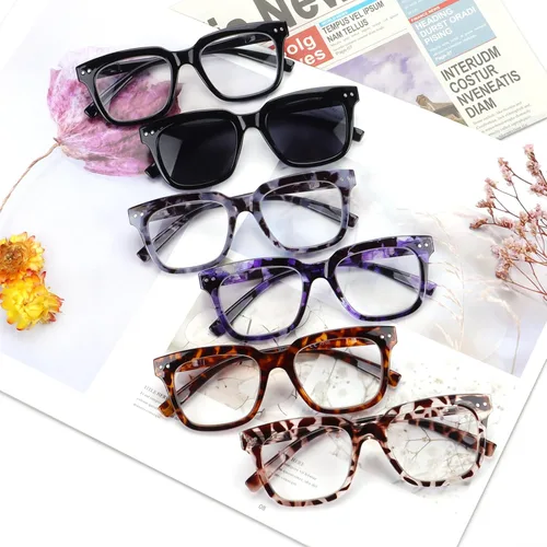 Vista 7 de Paquete de 6 lentes de lectura de moda para mujeres y hombres, bloqueo de luz azul, lectores cuadrados de gran tamaño con bisagra de resorte
