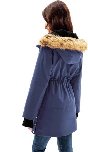 Vista 4 de GRACE KARIN Abrigos de parkas gruesos con capucha para mujer resistentes al viento impermeables de piel sintética con bolsillos