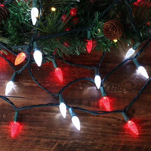 Vista 5 de Brizled Luces LED de Navidad, paquete de 2 luces LED de 33 pies, 100 luces LED rojas y blancas C5, conectables de 120 V con certificación UL, luz