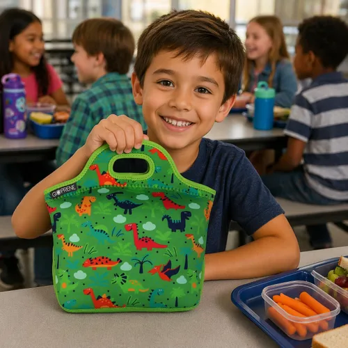 Vista 2 de Bolsa de almuerzo para niños con aislamiento de neopreno para niños, se adapta a la lonchera Bento Box y Thermos verde para niños pequeños