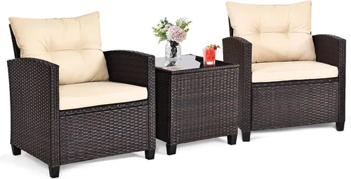 Vista 9 de ORALNER Juego de muebles de patio de 3 piezas, juego de mimbre para Beige