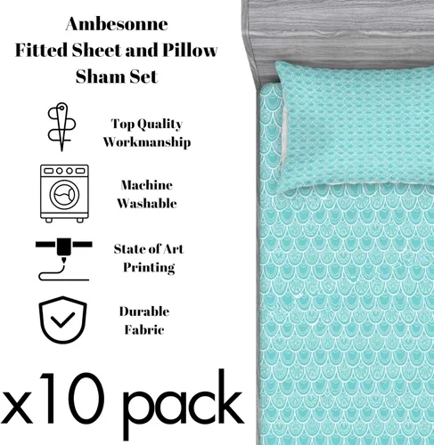 Vista 2 de Ambesonne Juego de sábanas bajeras y fundas de almohada, paquete de 10 patrones variados, cómodos y duraderos, juego de sábanas y fundas