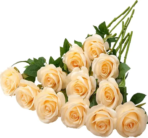 Vista 14 de 12 piezas Rosas Flores Artificiales Rosas Falsas Azul Bebé Rosas de Seda Flores de Seda Blancas Rosas con Tallos Largos para Bodas Hogar Fiestas