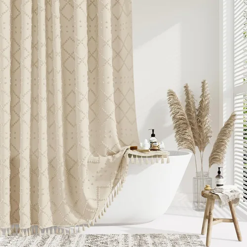 Vista 16 de Dynamene Cortina de ducha de tela de 36 x 72 pulgadas, diseño bohemio, geométrico, a rayas, para baño, juego de cortina de ducha estrecha gruesa