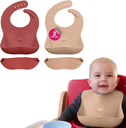 Vista 14 de Abiie Ruby Wrapp - Baberos de silicona para bebés con bolsillo frontal, babero impermeable, resistente a las manchas, baberos de silicona para niños