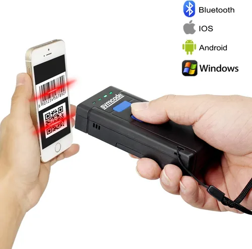 Vista 7 de Symcode Escáner de código de barras Bluetooth 2D, mini escáner de código de barras CMOS inalámbrico de mano 1D 2D con conexión inalámbrica