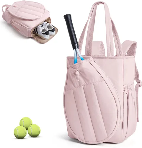 Vista 17 de BAGSMART Bolsa de gimnasio de tenis para mujer, mochila acolchada para Beige