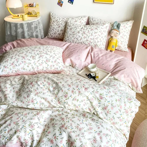 Vista 60 de Juego de funda de edredón blanca con estampado floral azul, juego de ropa de cama de algodón suave estilo bohemio, juego de ropa de cama estética