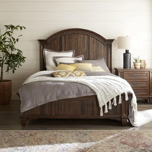 Vista 9 de Modus Furniture Cama con paneles de madera maciza, Queen, Broderick - Marrón avena silvestre