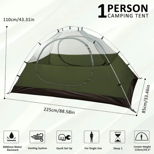Vista 2 de Bessport Tienda de campaña para 1/2 persona, impermeable, dos puertas, tienda de mochilero, fácil instalación, ligera, para exteriores, senderismo