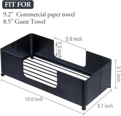 Vista 5 de MyGift Soporte moderno para toallas de papel plegadas de metal negro mate para baño comercial y de invitados, encimera de fregadero o mesa