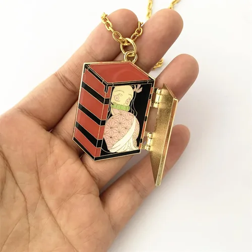 Vista 8 de DEZHAN Collar de anime Demon Slaye, colgante de metal de dibujos animados para niñas, mujeres y hombres, Zinc, No es una piedra preciosa