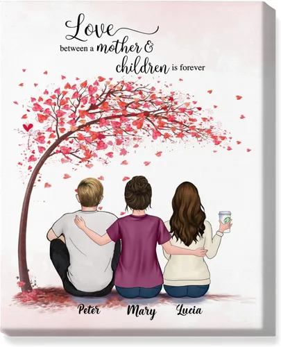 Vista 13 de Gossby Lienzo personalizado para madre e hija, regalo de cumpleaños, Navidad, Día de la Madre para mamá de 2 hijas con diseño, nombre, regalo
