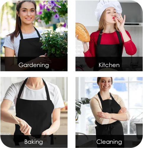 Vista 5 de Avalon Kitchen Aprons for Men - 100% Polyester Chef Apron Women with Extra Long Ties - Cooking Aprons for Women & Mens Apron