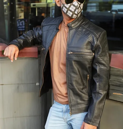 Vista 2 de STOREJEES Black Leather Jacket Men - Cafe Racer Style Leather Jacket Men