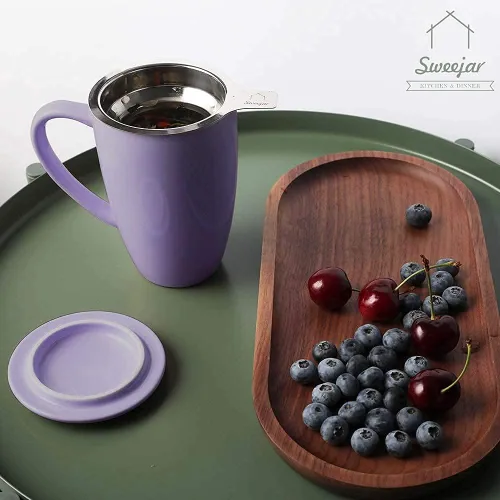 Vista 3 de Sweejar Porcelain Tea Infuser Mug with Lid, 16 oz Teacup with Strainers for Loose Leaf Tea, Microwave and Dishwasher Safe Coffee Mug(Purple)