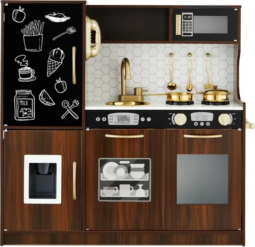 Vista 17 de Best Choice Products - Juego de cocina de madera para niños, juego de cocina con fregadero, horno, microondas, refrigerador, máquina de hielo y Negro