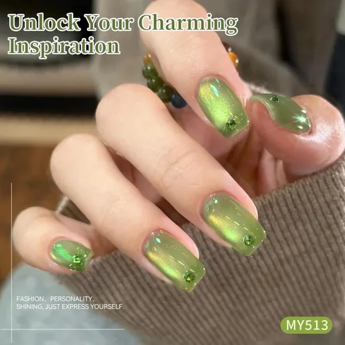 Vista 2 de Born Pretty Esmalte de uñas de gel magnético de ojos de gato verde, 6 colores brillantes con purpurina de cristal holográfico, salvia, oliva
