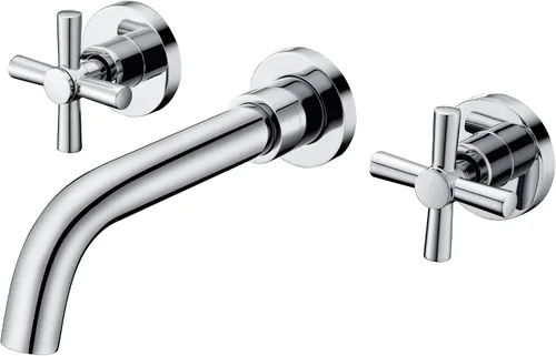 Vista 7 de Grifo de baño de latón cepillado para montaje en pared, dos asas cruzadas y válvula empotrada incluida, SUMERAIN Oro cepillado