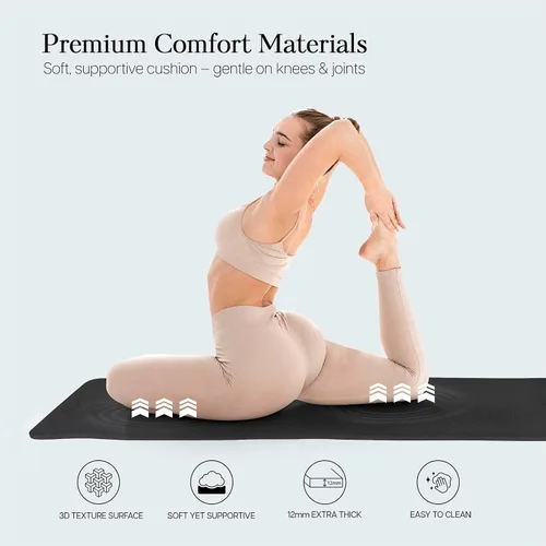 Vista 4 de Extra Thick 12mm Exercise Mat – 74"L x 26"W Inch, Non-Slip, Joint-Friendly & Cushioned Fitness Mat for Yoga, Pilates & Floor Workouts – Durable