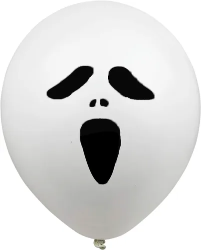 Vista 2 de Axgo 10 globos de Halloween de 12 pulgadas para decoraciones de fiesta, emoji de terror de mueca, oro rosa
