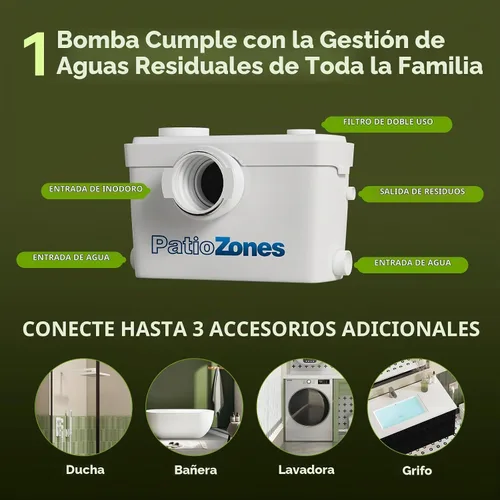 Vista 3 de Sistema de inodoro macerador 750MAX con bomba de molinillo macerador de elevación de 36 pies