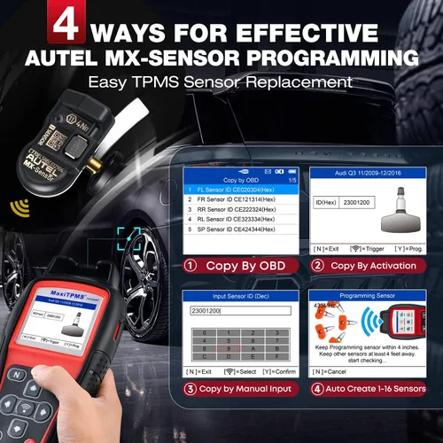Vista 4 de Autel MaxiTPMS TS508WF KIT, herramienta de programación WiFi TPMS 2026 con 4 sensores TPMS MX-315+433Mhz, hasta TS601 TS508 TS501 PRO, activación