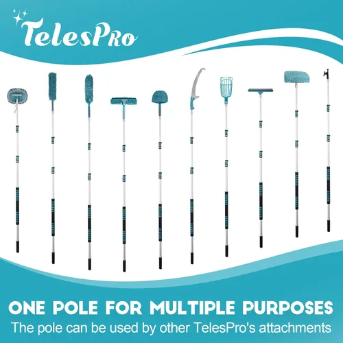 Vista 6 de TelesPro Escobilla de ventana de alto alcance de 20 pies con poste de extensión de 5 a 12 pies, herramienta de limpieza de ventanas con poste