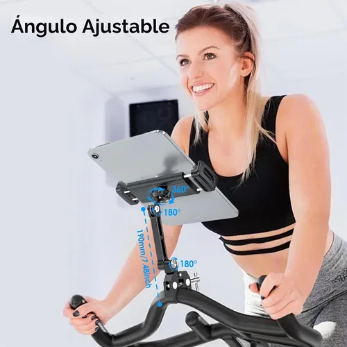 Vista 3 de Soporte de Tablet de Aluminio con Abrazadera para Bicicleta Giratoria, Bicicleta Estacionaria, Cinta de Correr, Carriola para Interior, Peloton