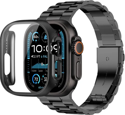 Vista 14 de baozai Compatible con Apple Watch Band de 1.654 pulgadas con funda, correa de acero inoxidable con protector de pantalla de vidrio templado