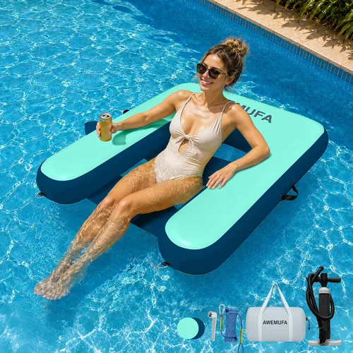Vista 7 de AWEMUFA Silla inflable para adultos, silla flotante inflable para piscina, tumbona de piscina, flotadores de agua, flotadores de piscina, flotadores