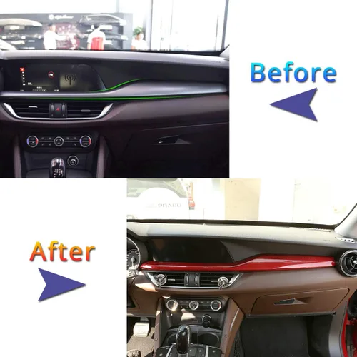 Vista 2 de 100% fibra de carbono real tablero de instrumentos decoración panel accesorios para Alfa Romeo Stelvio 2017-2020 mano izquierda Drive (rojo)